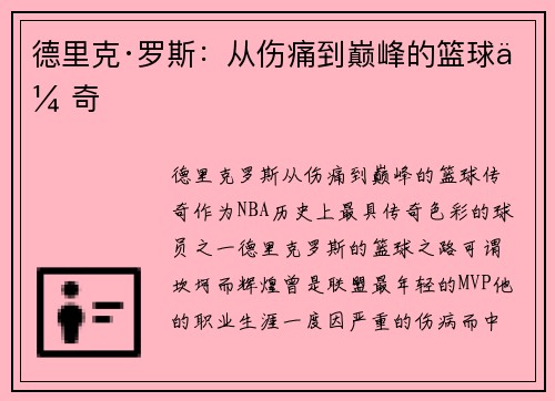 德里克·罗斯:从伤痛到巅峰的篮球传奇 德里克·罗斯:从伤痛到巅峰的篮球传奇
